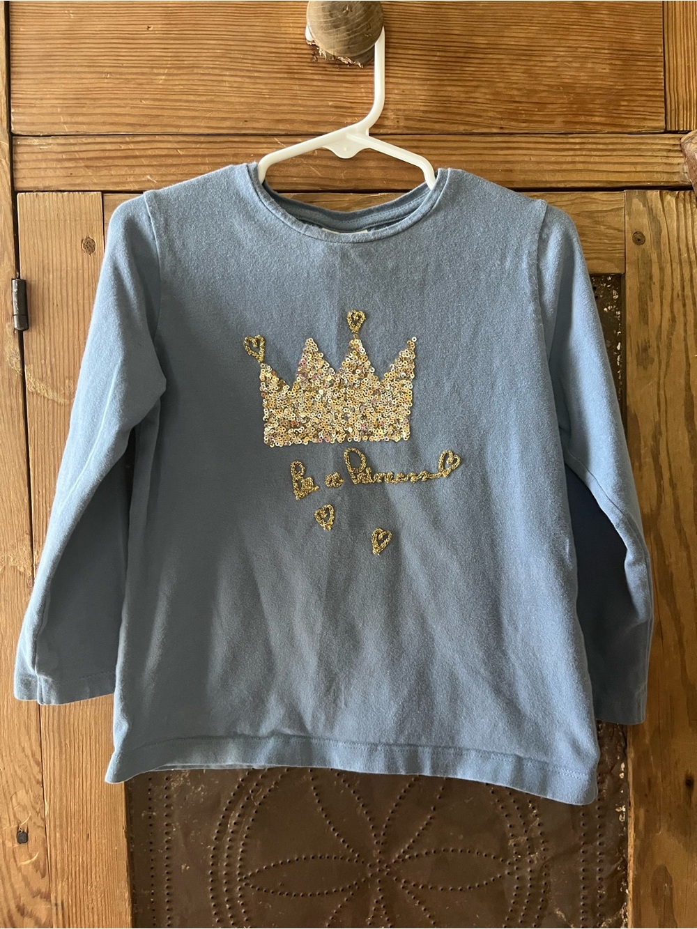 Zara Light Blue Long Sleeve Tee with Gold Sequin Crown